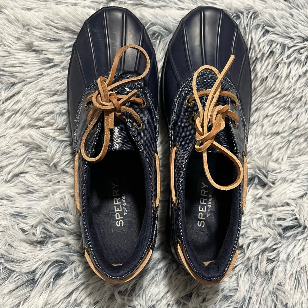 Sperry Navy and Tan Duck Boots